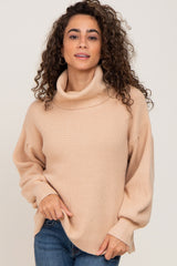 Beige Turtleneck Knit Maternity Sweater