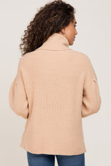 Beige Turtleneck Knit Sweater