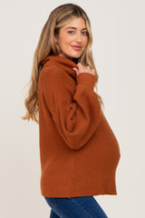 Rust Turtleneck Knit Maternity Sweater