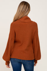 Rust Turtleneck Knit Maternity Sweater