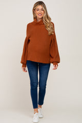 Rust Turtleneck Knit Maternity Sweater