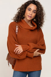 Rust Turtleneck Knit Sweater