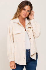 Beige Corduroy Front Pocket Maternity Shacket