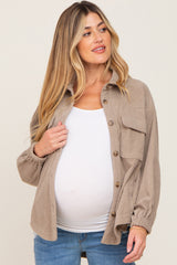 Taupe Corduroy Front Pocket Maternity Shacket