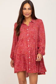 Rust Printed Button Down Tiered Maternity Mini Dress