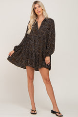 Black Printed Button Down Tiered Maternity Mini Dress