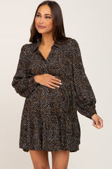 Black Printed Button Down Tiered Maternity Mini Dress