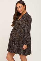 Black Printed Button Down Tiered Maternity Mini Dress