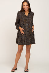 Black Printed Button Down Tiered Maternity Mini Dress