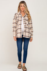 Taupe Plaid Maternity Shirt Jacket