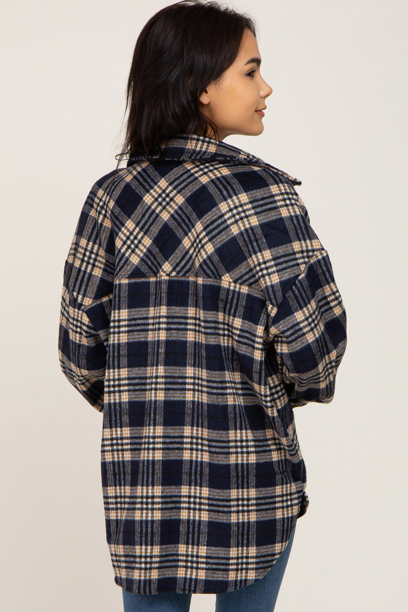 Navy Plaid Shirt Jacket – PinkBlush