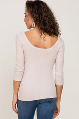 Beige Ribbed Scoop Neck Top