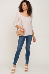 Beige Ribbed Scoop Neck Top