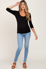 Black Ribbed Scoop Neck Maternity Top