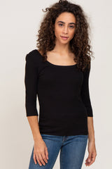 Black Ribbed Scoop Neck Top