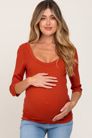 Rust Ribbed Scoop Neck Maternity Top