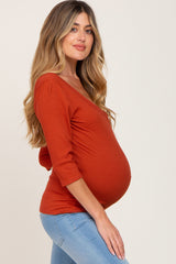 Rust Ribbed Scoop Neck Maternity Top