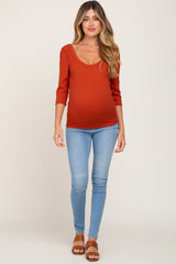 Rust Ribbed Scoop Neck Maternity Top