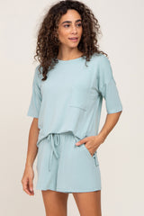 Light Green Pocket Front Maternity Pajama Short Set