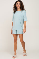 Light Green Pocket Front Pajama Short Set