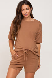 Camel Pocket Front Maternity Pajama Short Set