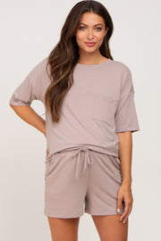 Taupe Pocket Front Maternity Pajama Short Set