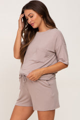 Taupe Pocket Front Maternity Pajama Short Set