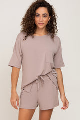 Taupe Pocket Front Maternity Pajama Short Set