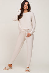 Beige Soft Knit Long Sleeve Maternity Set