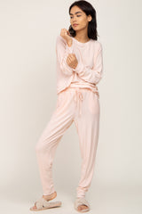 Light Pink Soft Knit Long Sleeve Maternity Set