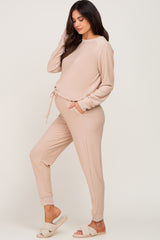 Cream Soft Knit Long Sleeve Maternity Set