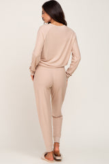 Cream Soft Knit Long Sleeve Maternity Set