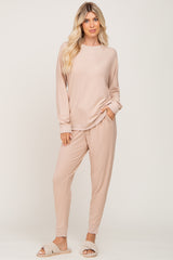 Cream Soft Knit Long Sleeve Maternity Set