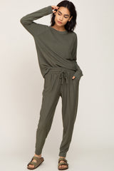 Olive Soft Knit Long Sleeve Maternity Set