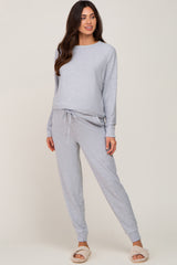 Heather Grey Soft Knit Long Sleeve Maternity Set