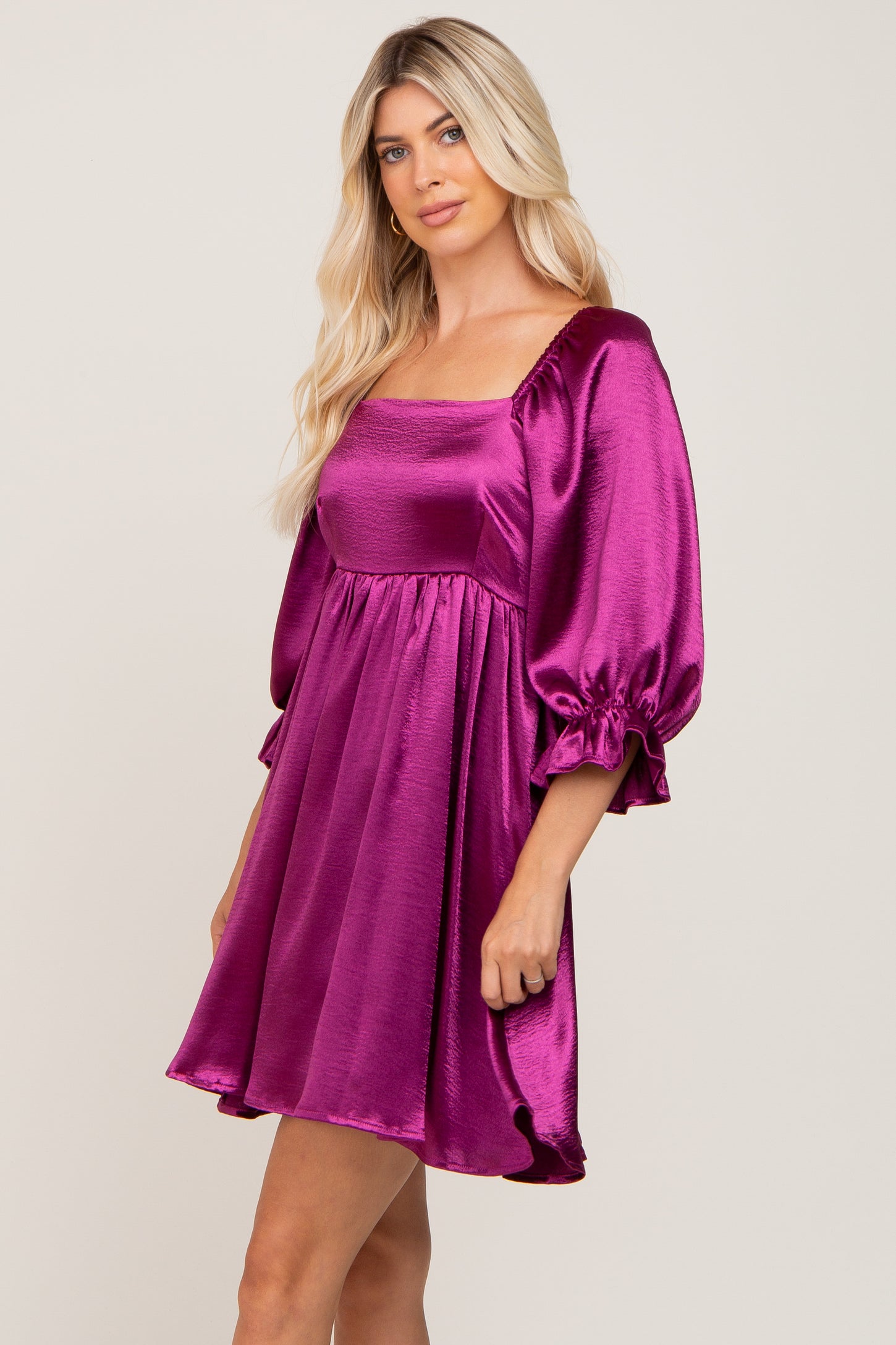 Magenta Satin Square Neck Babydoll Mini Dress– PinkBlush