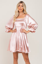 Light Pink Satin Square Neck Babydoll Mini Dress