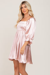 Light Pink Satin Square Neck Babydoll Mini Dress