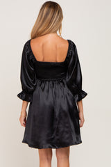 Black Satin Square Neck Babydoll Maternity Mini Dress