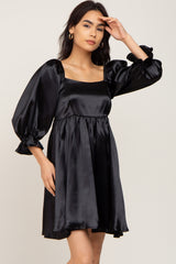 Black Satin Square Neck Babydoll Maternity Mini Dress