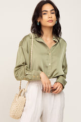 Light Olive Satin Button Up Maternity Blouse