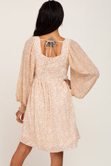 Taupe Floral Square Neck Dress