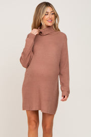 Mocha Turtleneck Maternity Sweater Dress