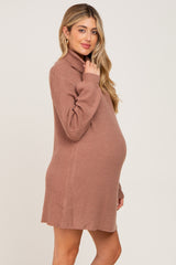 Mocha Turtleneck Maternity Sweater Dress