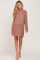 Mocha Turtleneck Maternity Sweater Dress