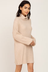 Beige Turtleneck Sweater Dress