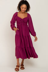 Plum Smocked Tiered Midi Dress