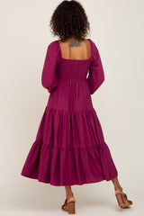 Plum Smocked Tiered Midi Dress