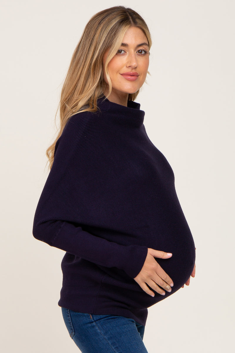 Navy Funnel Neck Dolman Sleeve Maternity Sweater– PinkBlush