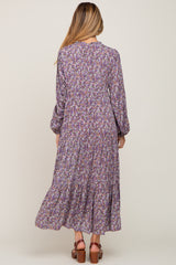 Purple Floral Tiered Long Sleeve Maternity Dress